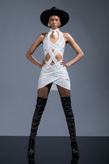 ALL WRAPPED UP RHINESTONE MINI DRESS