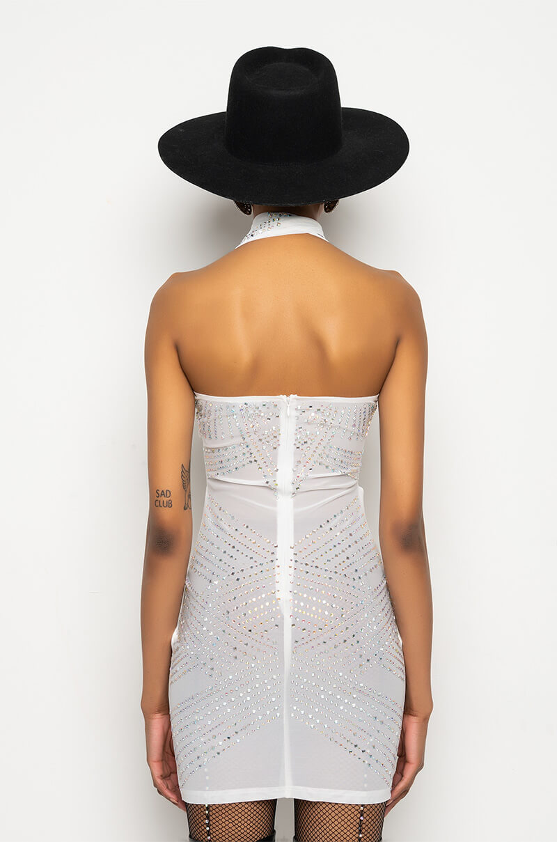 ALL WRAPPED UP RHINESTONE MINI DRESS