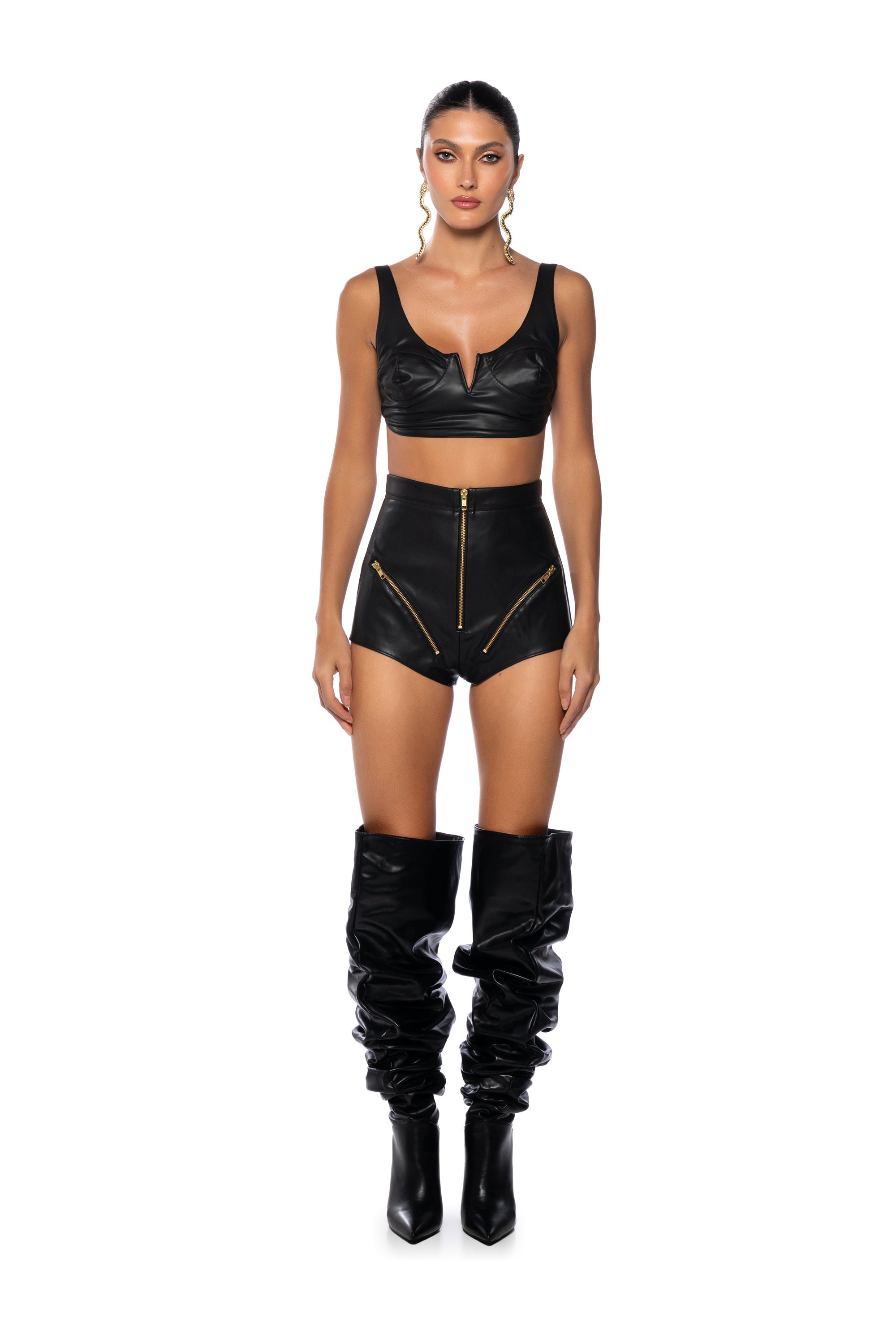 ALL ZIPPED UP FAUX LEATHER MINI SHORT