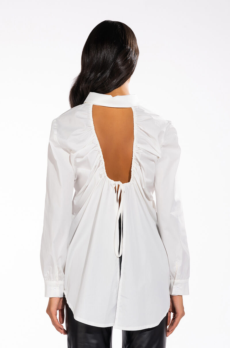 AMANDA OPEN BACK BUTTON DOWN BLOUSE