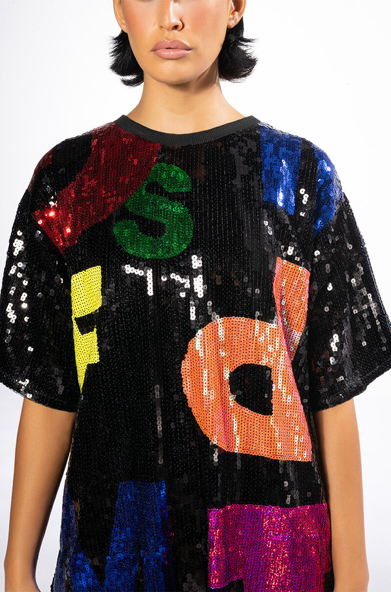 ALPHABET SEQUIN COVERED TSHIRT
