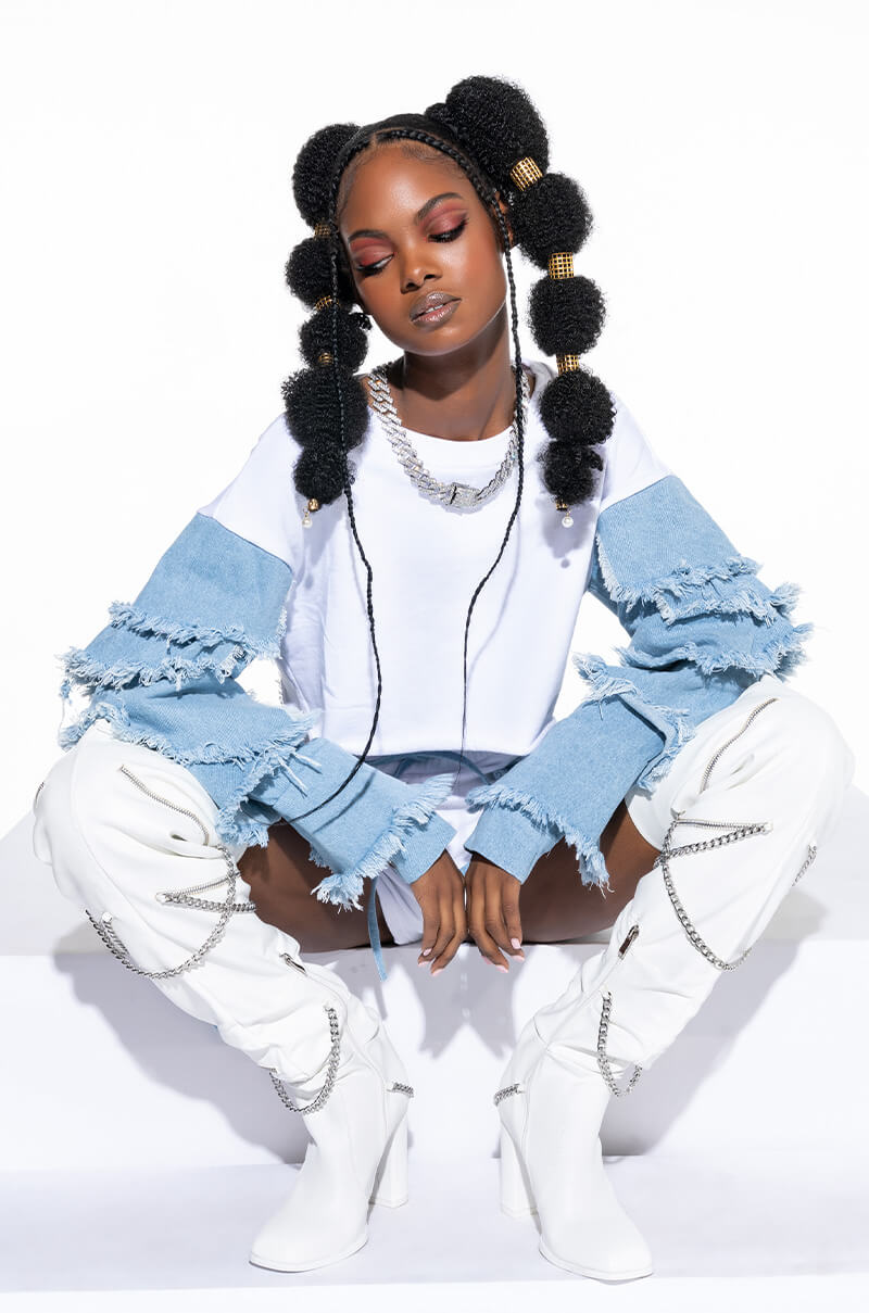 ALREADY BEST FRIENDS DENIM DETAIL SWEATSHIRT