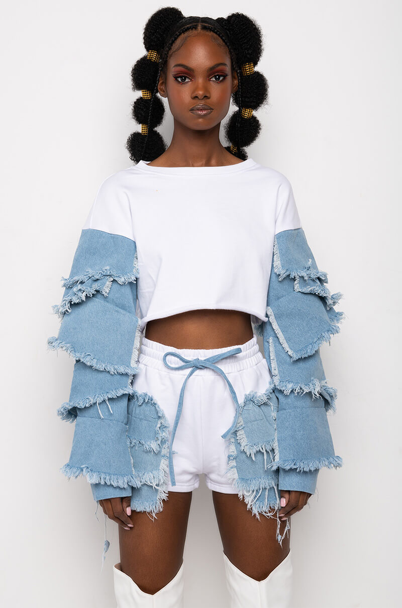 ALREADY BEST FRIENDS DENIM DETAIL SWEATSHIRT