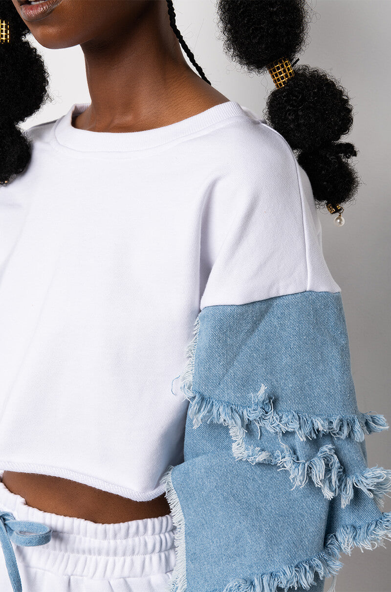 ALREADY BEST FRIENDS DENIM DETAIL SWEATSHIRT