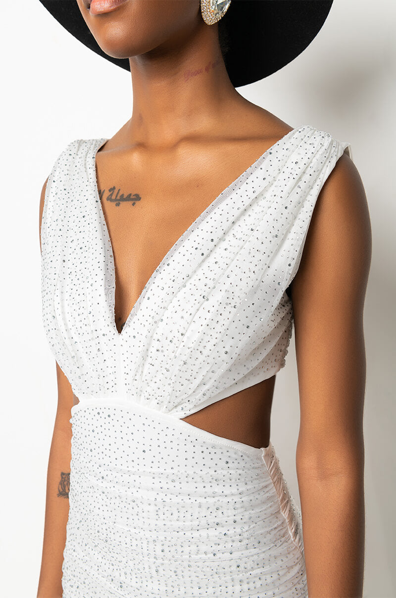 ALWAYS A SLAY THIS WAY LOW V NECK MINI DRESS