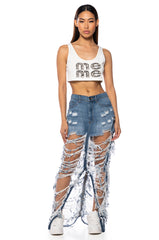 ALWAYS NOTICED SHREDDED DENIM MAXI SKIRT