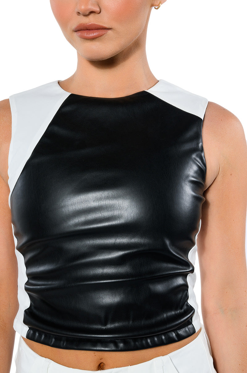 ALWAYS ON FAUX LEATHER CONTRAST TANK TOP