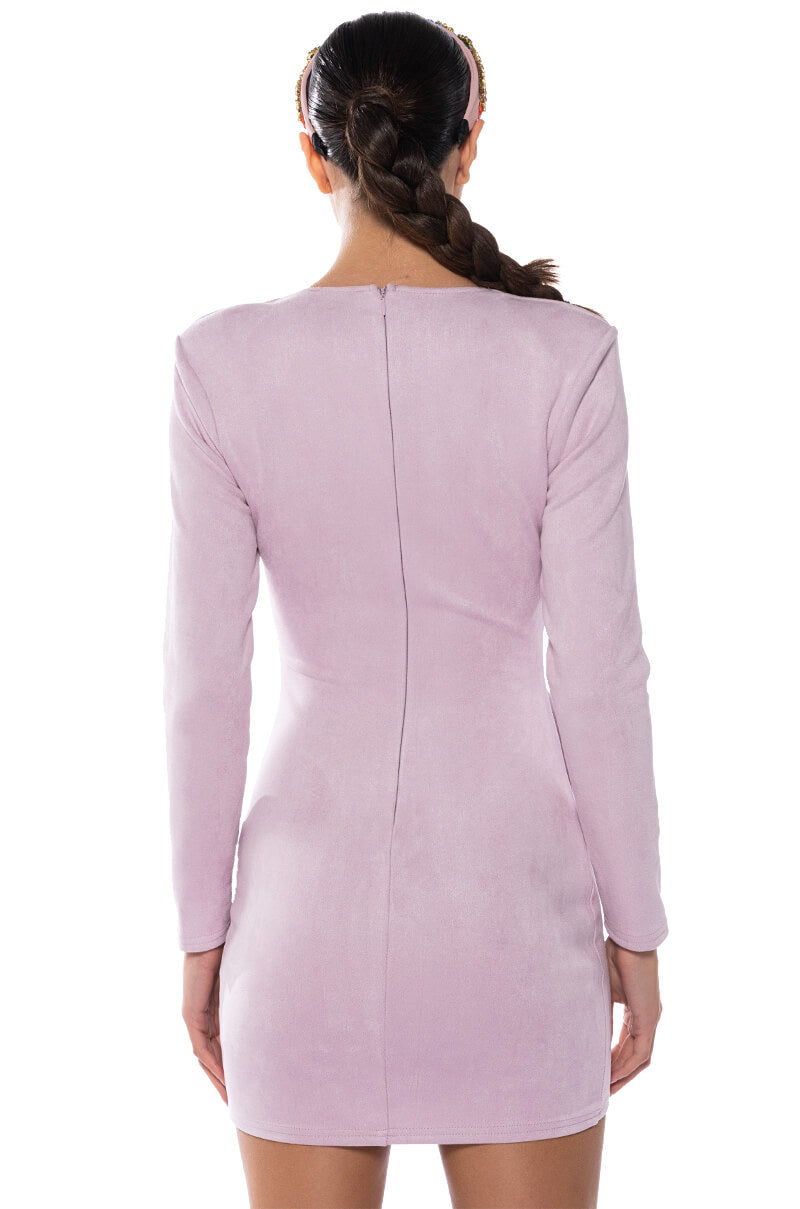AMARA FAUX SUEDE LONG SLEEVE MINI DRESS