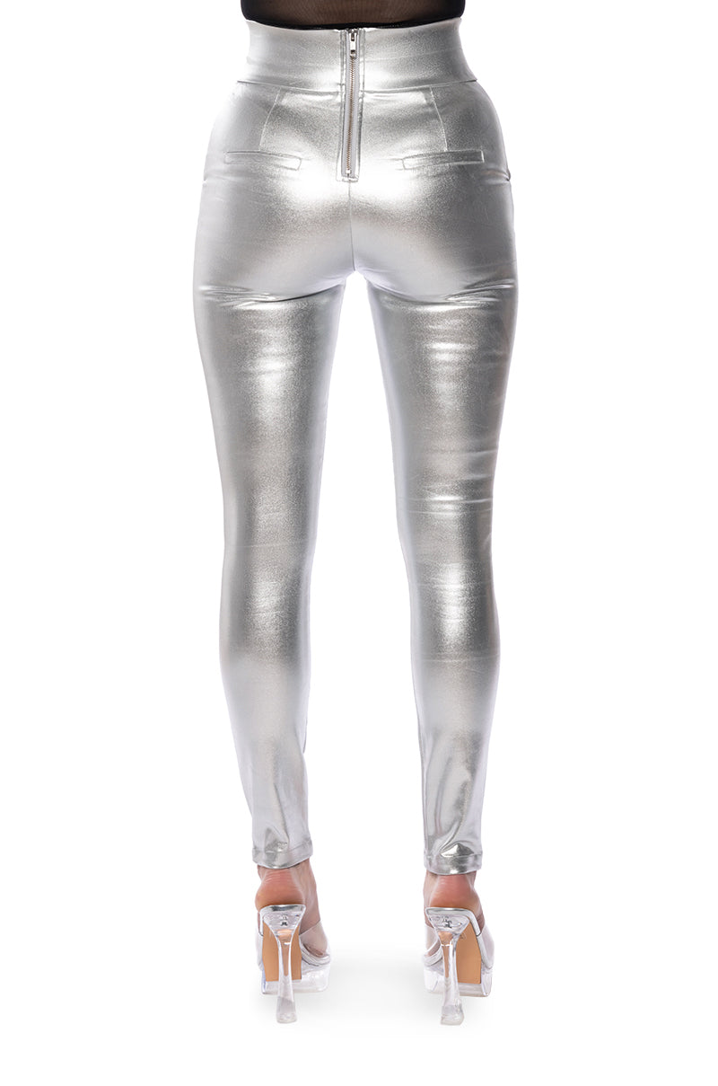 AMMO X AKIRA BIG BOOTY HIGH WAIST FAUX LEATHER PANT IN SILVER