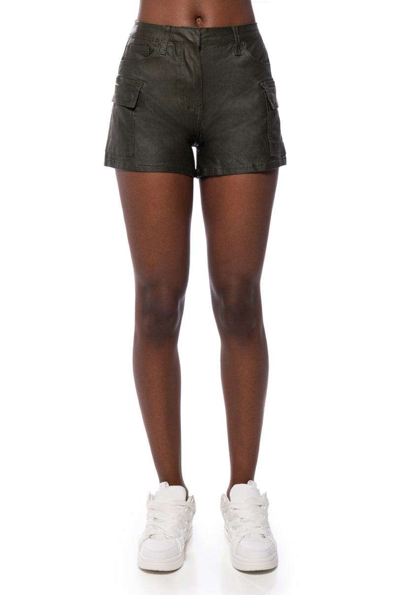 AMY FAUX LEATHER CARGO SHORTS