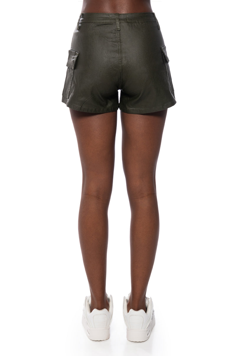 AMY FAUX LEATHER CARGO SHORTS