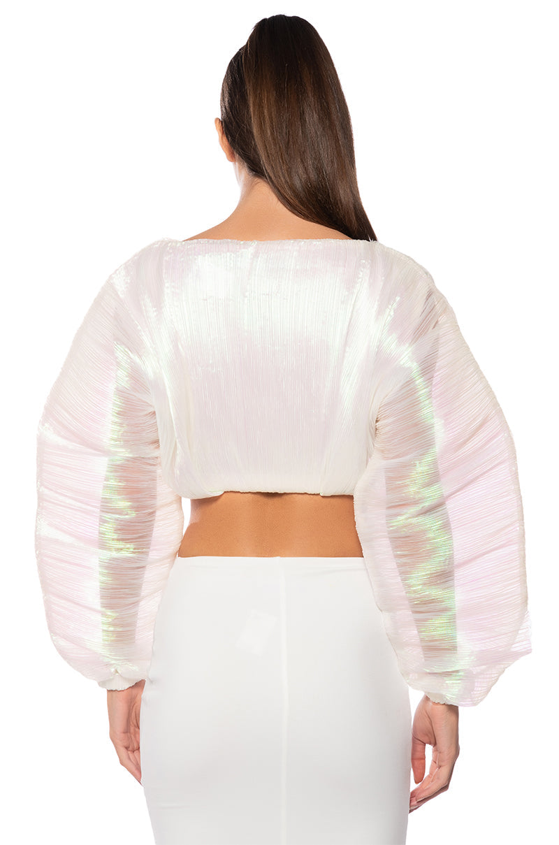 ANASTASIA IRIDESCENT CROPPED LONG SLEEVE TOP