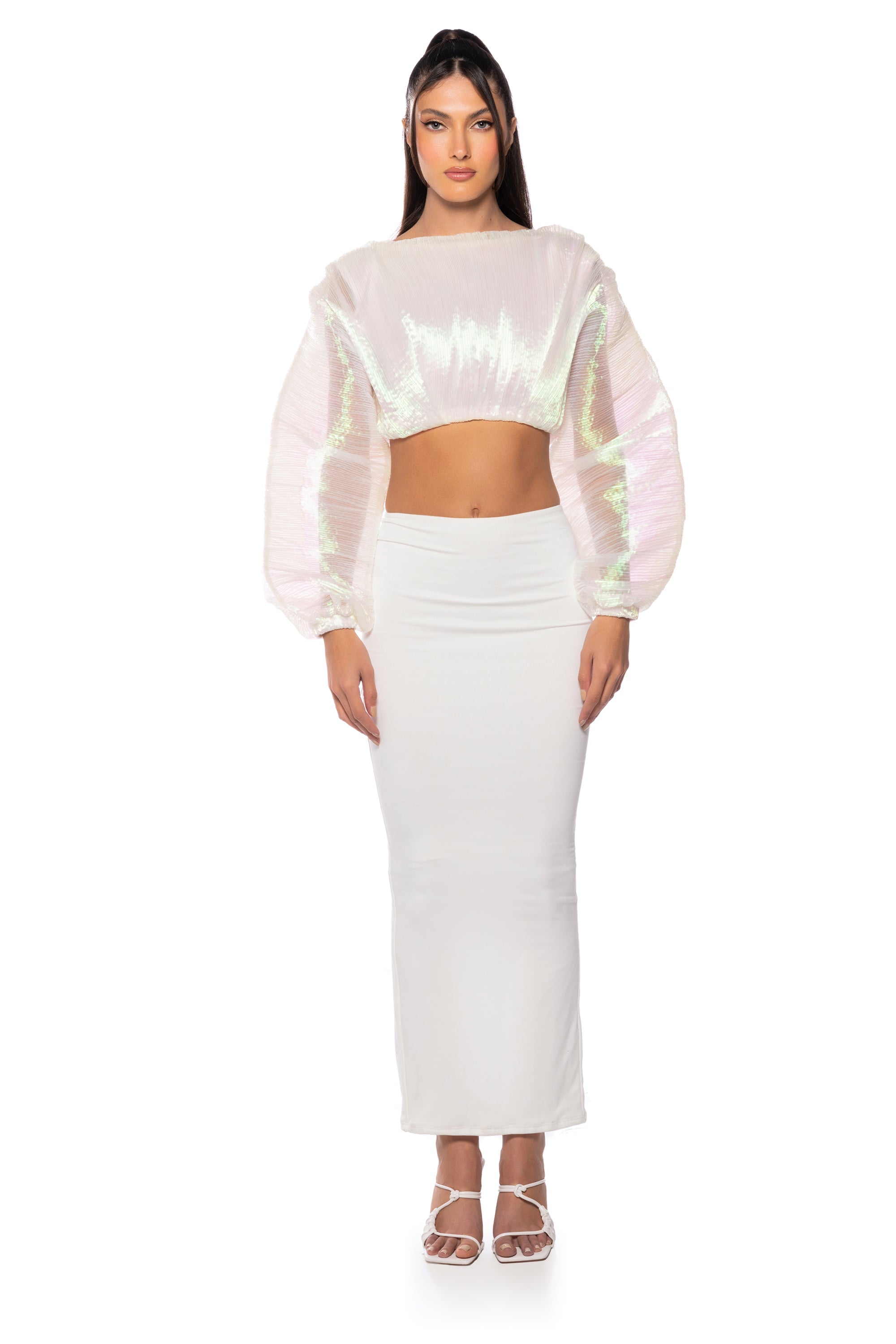 ANASTASIA IRIDESCENT CROPPED LONG SLEEVE TOP