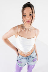 ANGEL BABE BEADED TRIM COWL NECK TANK