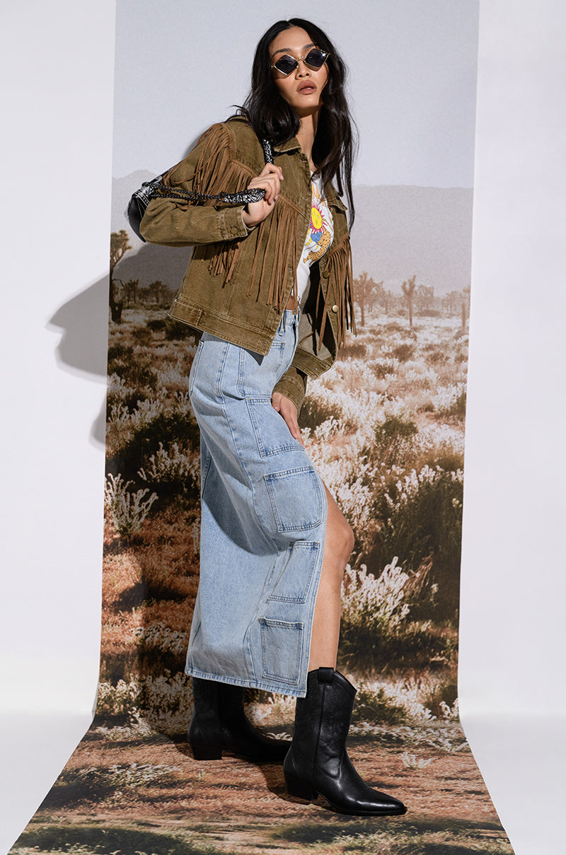 ANGELICA DENIM MIDI OPEN SLIT SKIRT