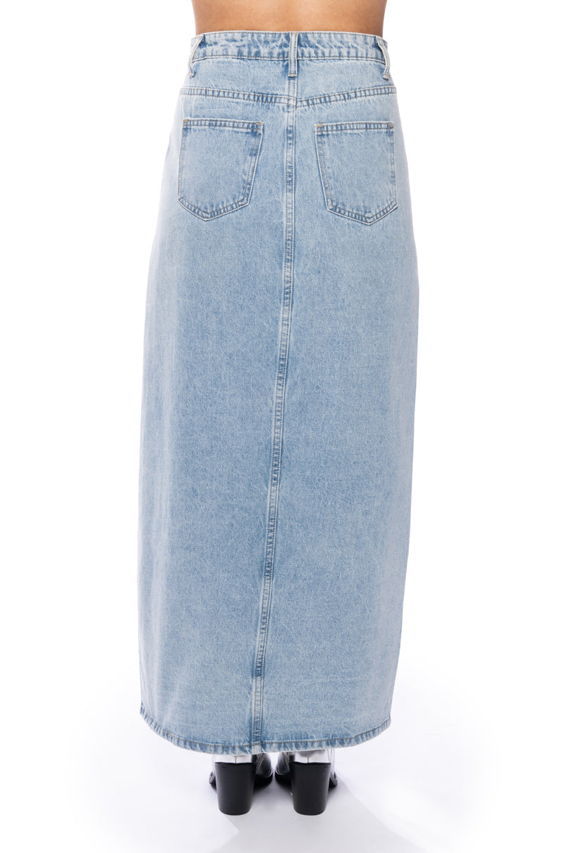 ANGELICA DENIM MIDI OPEN SLIT SKIRT