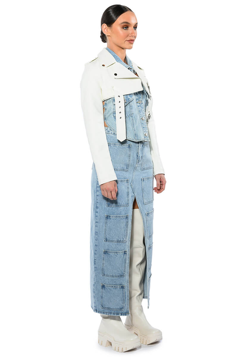 ANGELICA DENIM MIDI OPEN SLIT SKIRT