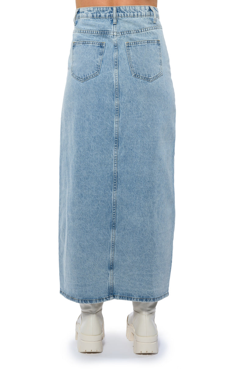 ANGELICA DENIM MIDI OPEN SLIT SKIRT
