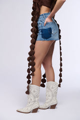 ANGELIE DISTRESSED DENIM CUT OFF SHORT