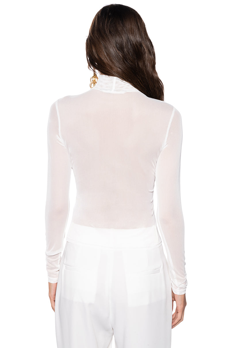 ANNIKA FRINGE DETAIL LONG SLEEVE MESH TOP