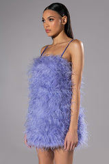 ANYTHING AND EVERYTHING STRAPLESS FEATHER MINI DRESS