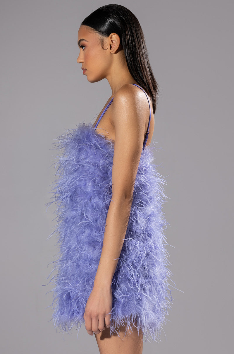ANYTHING AND EVERYTHING STRAPLESS FEATHER MINI DRESS