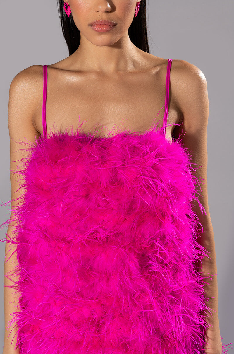 ANYTHING AND EVERYTHING STRAPLESS FEATHER MINI DRESS