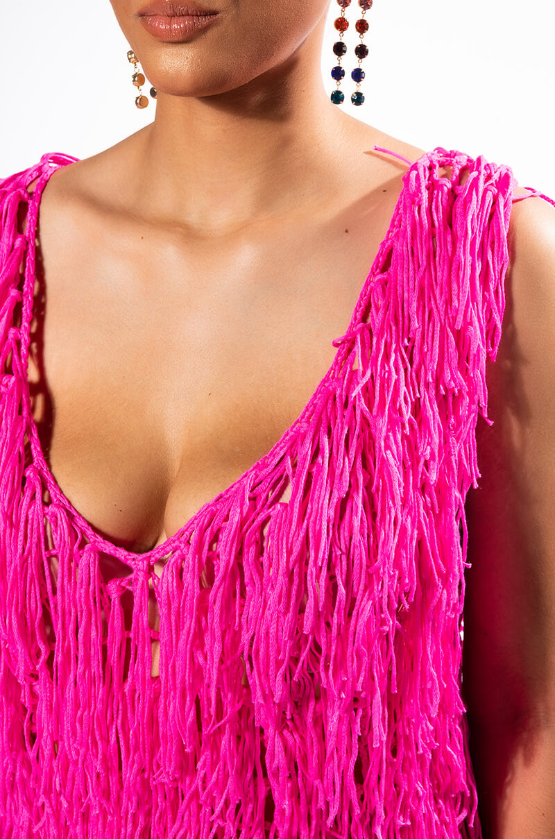 ANYTHING GOES FRINGE MINI DRESS