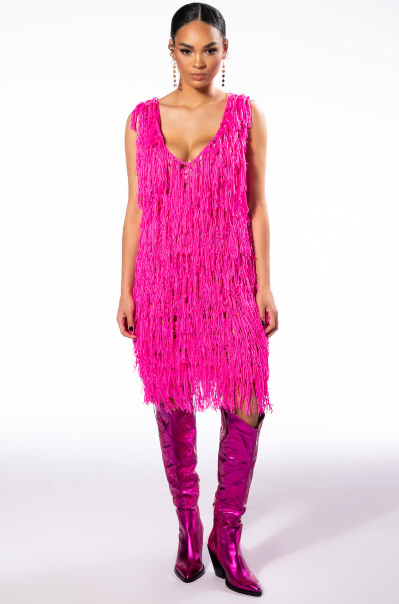 ANYTHING GOES FRINGE MINI DRESS