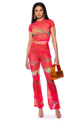 ARI PRINTED MESH FLARE LEGGING