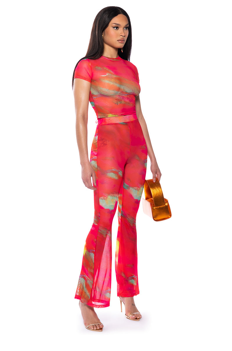 ARI PRINTED MESH FLARE LEGGING