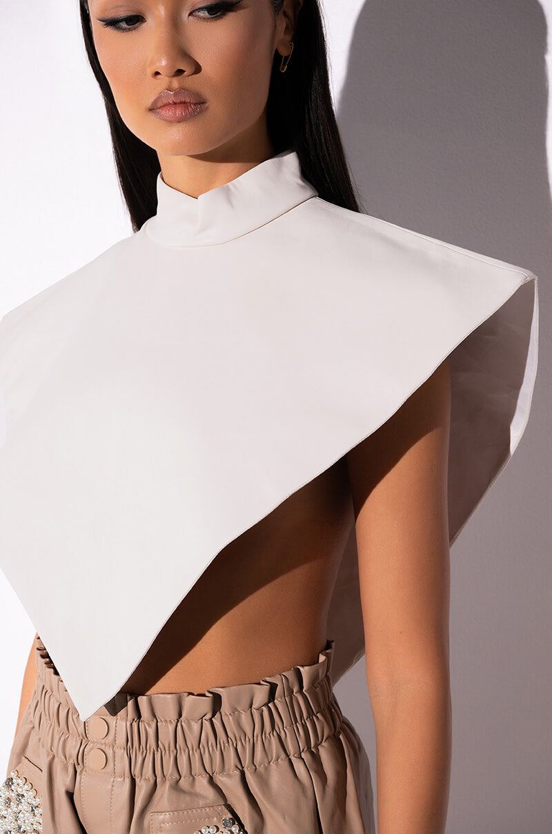 ARIA FAUX LEATHER MOCK NECK TRIANGLE BLOUSE