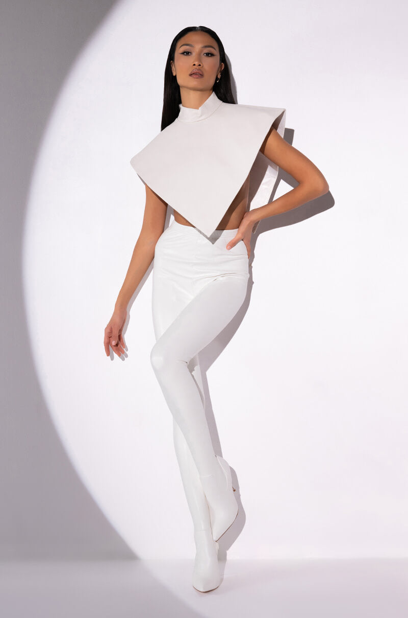 ARIA FAUX LEATHER MOCK NECK TRIANGLE BLOUSE