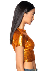 ARIES METALLIC RIB SHORT SLEEVE T SHIRT IN ORANGE