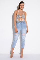 ARRIVEDERCI ACID WASH HIGH RISE DISTRESSED MOM JEANS
