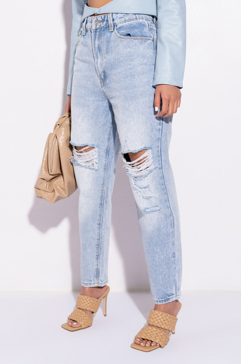ARRIVEDERCI ACID WASH HIGH RISE DISTRESSED MOM JEANS