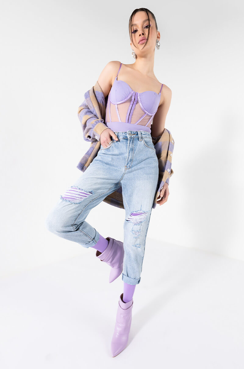 ARRIVEDERCI ACID WASH HIGH RISE DISTRESSED MOM JEANS