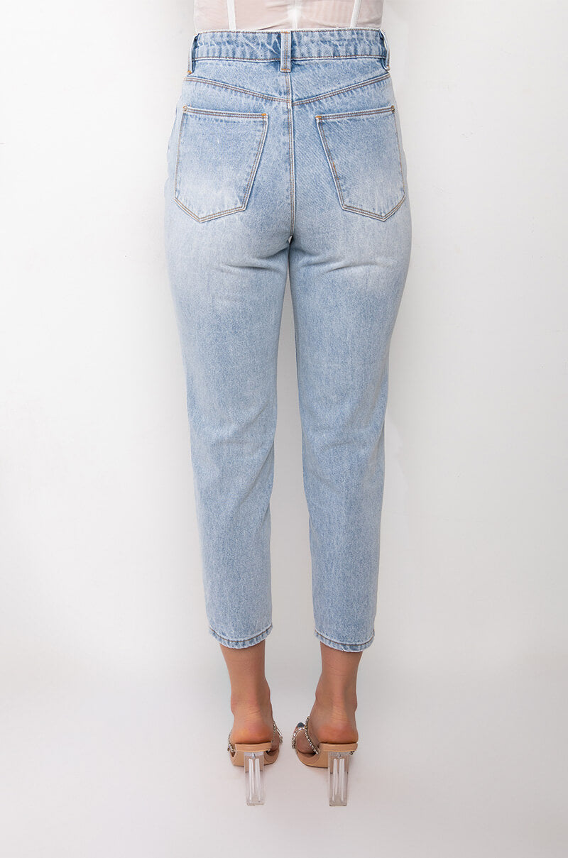 ARRIVEDERCI ACID WASH HIGH RISE DISTRESSED MOM JEANS