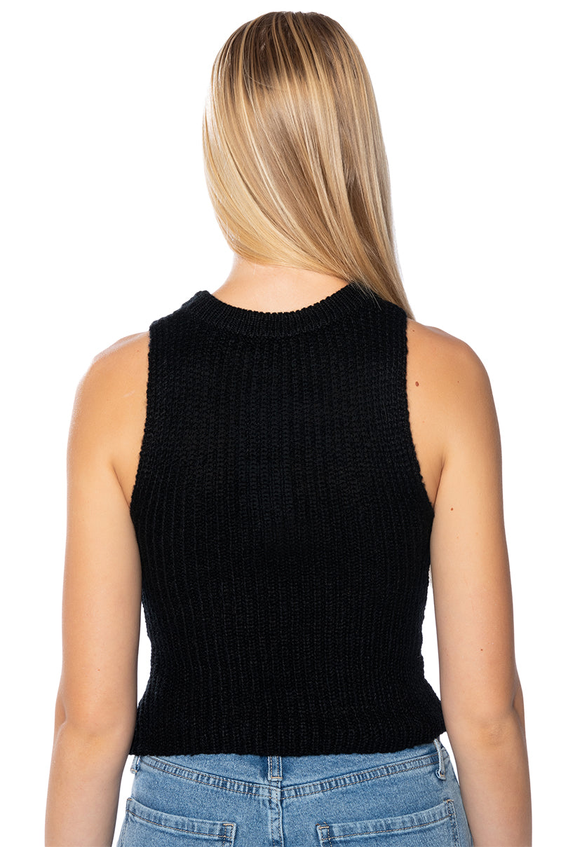ARYA SLEEVELESS DISTRESSED CHAIN SWEATER