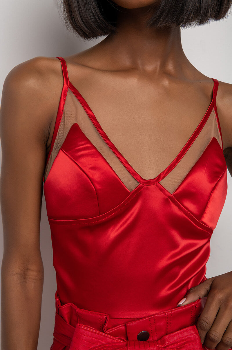ASTERIA MESH PANEL SATIN BODYSUIT