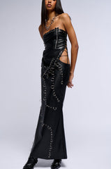 ASTIN PIERCED FAUX LEATHER MAXI SKIRT