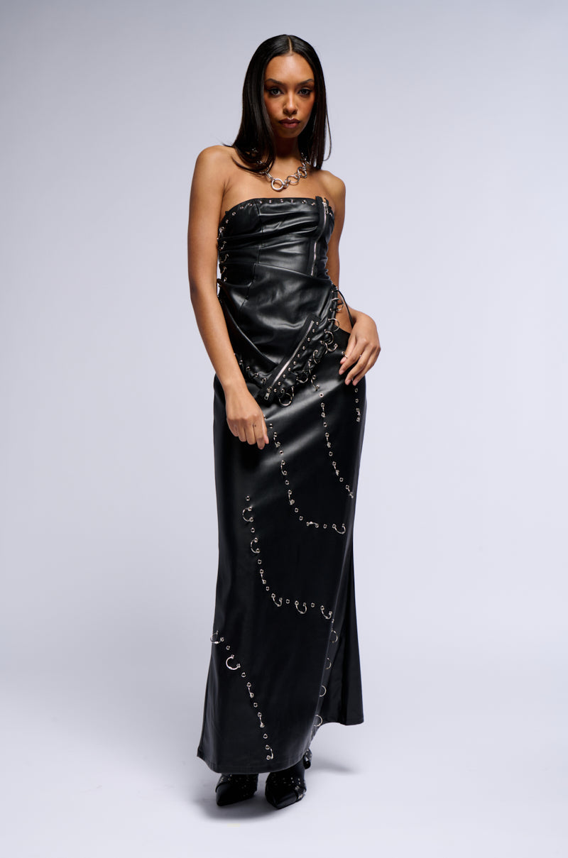 ASTIN PIERCED FAUX LEATHER MAXI SKIRT
