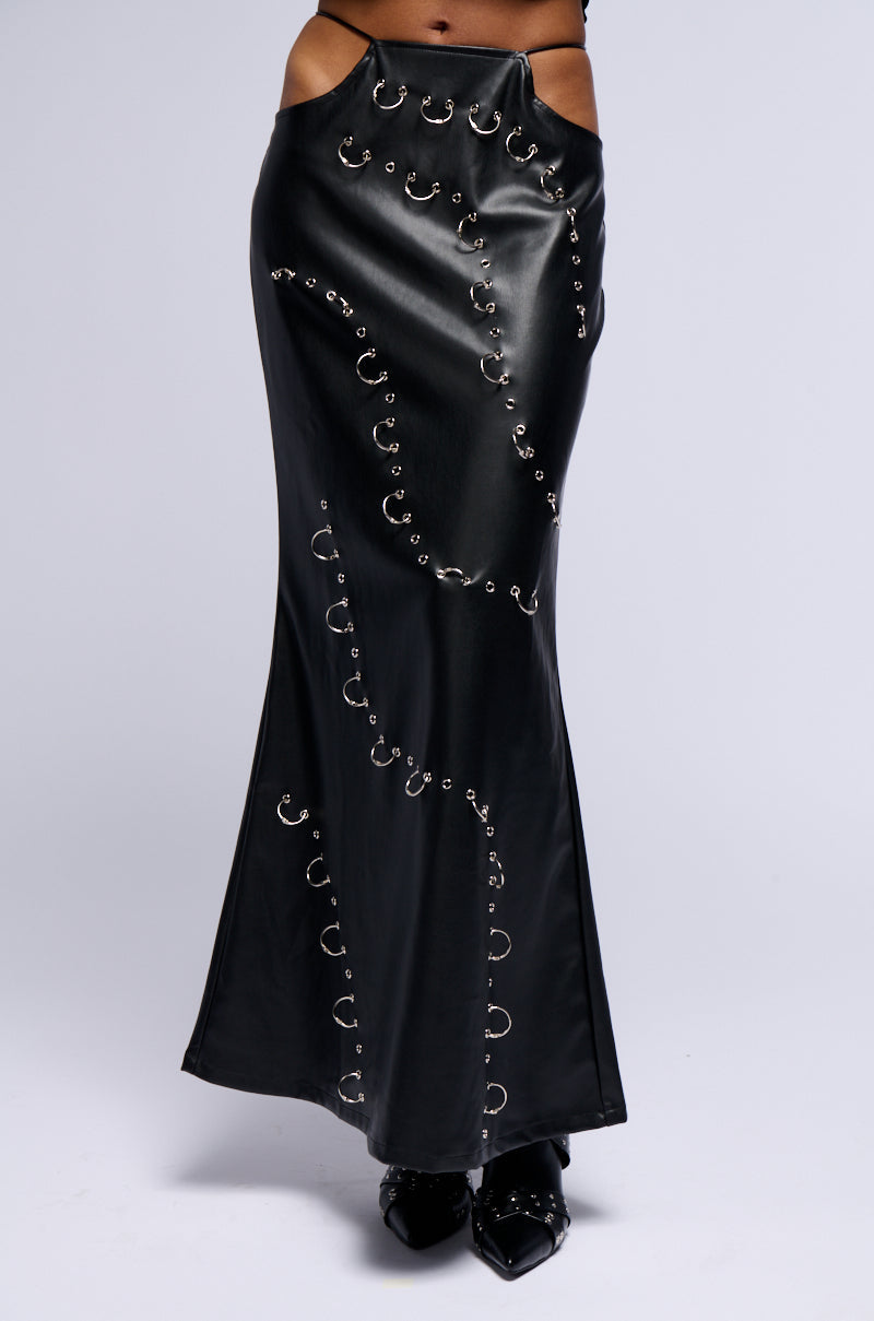 ASTIN PIERCED FAUX LEATHER MAXI SKIRT