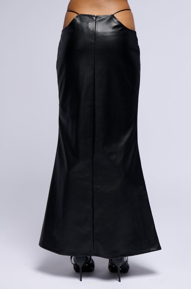 ASTIN PIERCED FAUX LEATHER MAXI SKIRT