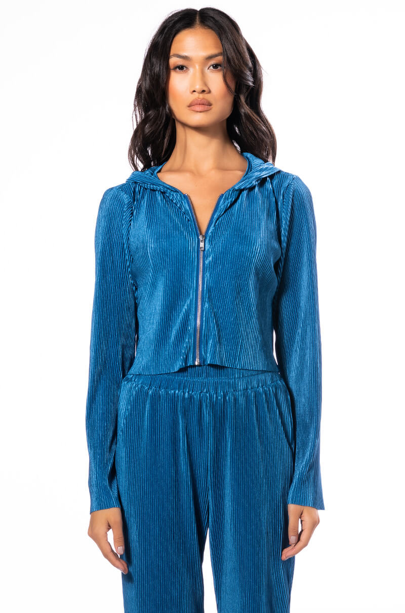 ASTRID PLEATED FRONT ZIP HOODIE