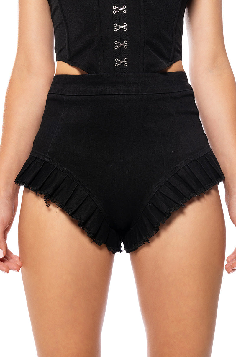 ASTRO MINI DENIM SHORTS IN BLACK