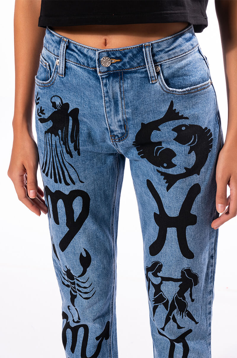ASTROLOGICAL PRINTED HIGH RISE STRAIGHT LEG JEAN