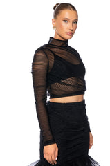 AT THE GALA FLOUNCED TULLE BLOUSE