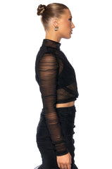 AT THE GALA FLOUNCED TULLE BLOUSE