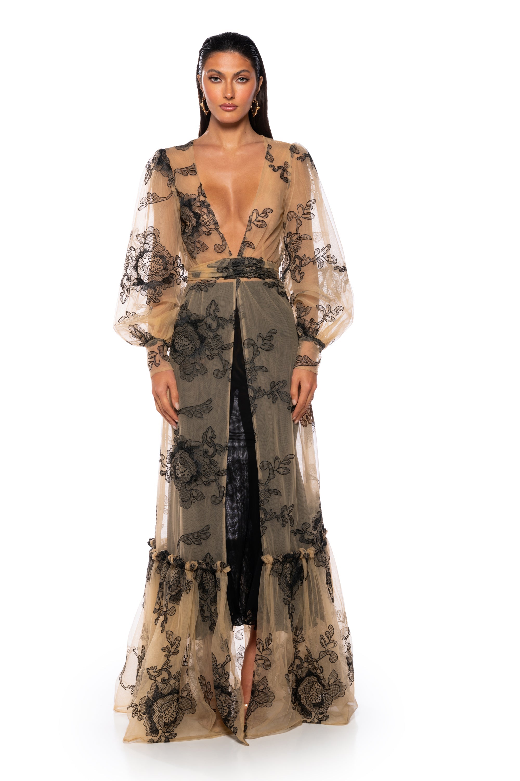 ATHENA CHIFFON DUSTER WITH APPLIQUE